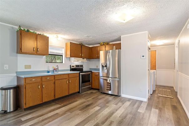 Interior, Kitchen, Stainless Steel Appliances, Wood Texture Flooring