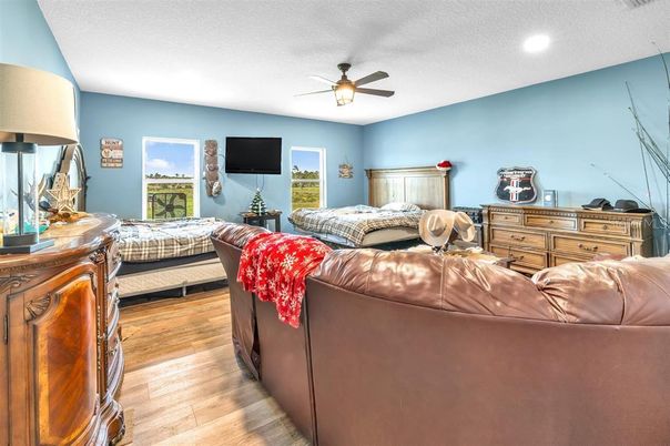 Bedroom, Interior, Recessed Lighting, Wood Texture Flooring