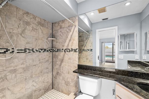 Bathroom, Interior, Marble Walls, Recessed Lighting