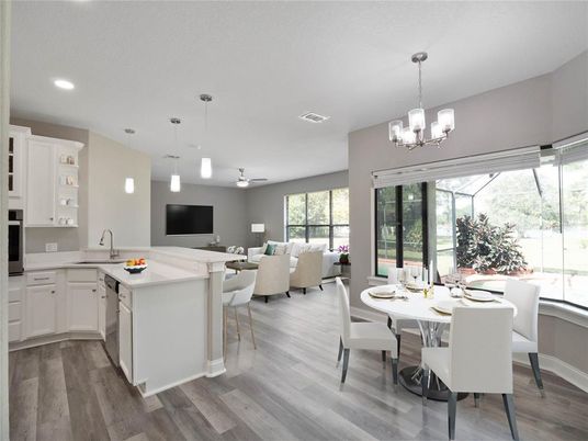 Dining room, Interior, Kitchen, Living room, Pendant Lights, Recessed Lighting, Wood Texture Flooring