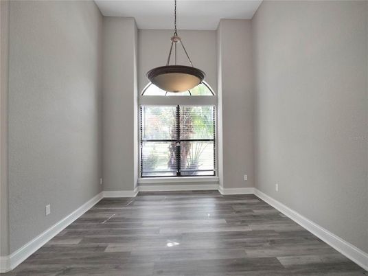 Empty room, Interior, Pendant Lights, Wood Texture Flooring