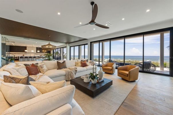 Interior, Kitchen, Living room, Pendant Lights, Recessed Lighting, Water, Wood Texture Flooring