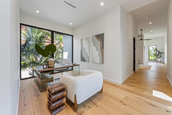 Home Office, Interior, Recessed Lighting, Wood Texture Flooring
