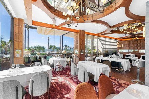 Chandelier, Dining room, Interior, Recessed Lighting, Wooden Beams, Wood Texture Flooring