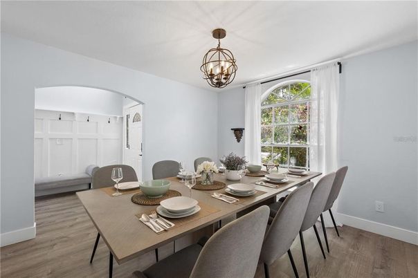 Chandelier, Dining room, Interior, Wood Texture Flooring