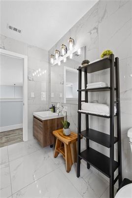 Bathroom, Dual Sink Vanities, Interior, Marble, Marble Walls