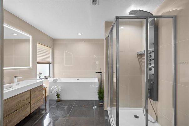 Bathroom, Dual Sink Vanities, Free Standing Baths, Glass Shower, Interior, Recessed Lighting
