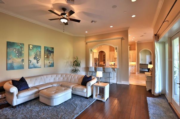 Interior, Kitchen, Living room, Recessed Lighting, Wood Texture Flooring