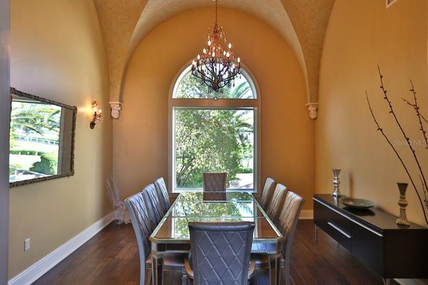 Chandelier, Dining room, Interior, Wood Texture Flooring