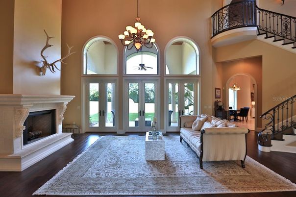 Chandelier, Fireplace, Interior, Living room, Wood Texture Flooring
