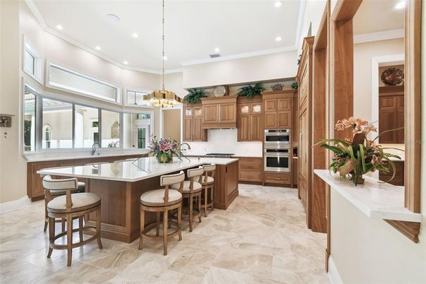 Chandelier, Interior, Kitchen, Pendant Lights, Recessed Lighting, Stainless Steel Appliances