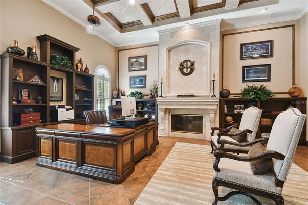 Fireplace, Home Office, Interior, Recessed Lighting