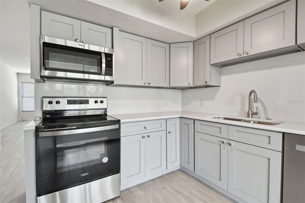 Interior, Kitchen, Stainless Steel Appliances, Wood Texture Flooring