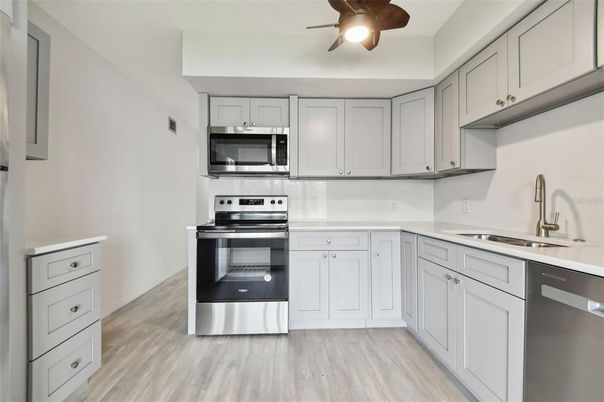 Interior, Kitchen, Stainless Steel Appliances, Wood Texture Flooring