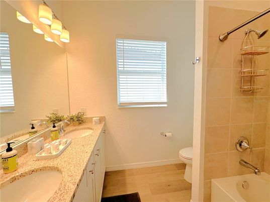 Bathroom, Dual Sink Vanities, Interior, Wood Texture Flooring