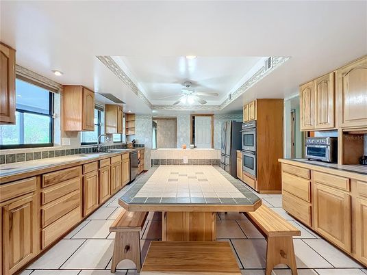 Interior, Kitchen, Recessed Lighting, Tile Countertops
