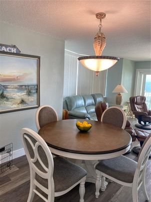 Dining room, Interior, Pendant Lights, Wood Texture Flooring