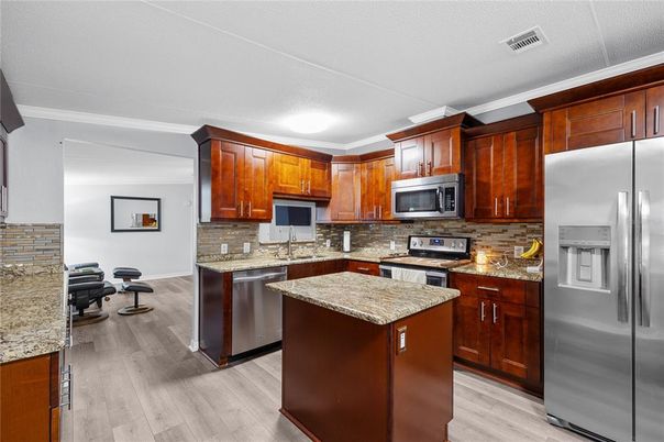 Interior, Kitchen, Stainless Steel Appliances, Wood Texture Flooring