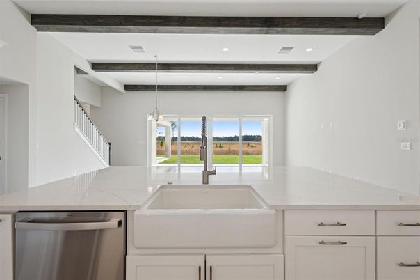 Interior, Kitchen, Pendant Lights, Recessed Lighting, Stainless Steel Appliances, Wooden Beams