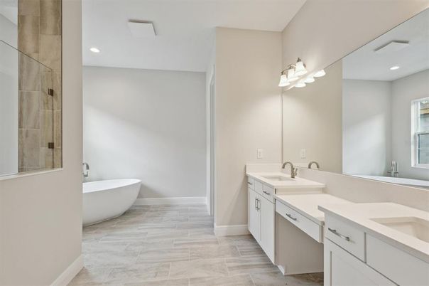 Bathroom, Dual Sink Vanities, Free Standing Baths, Interior, Recessed Lighting