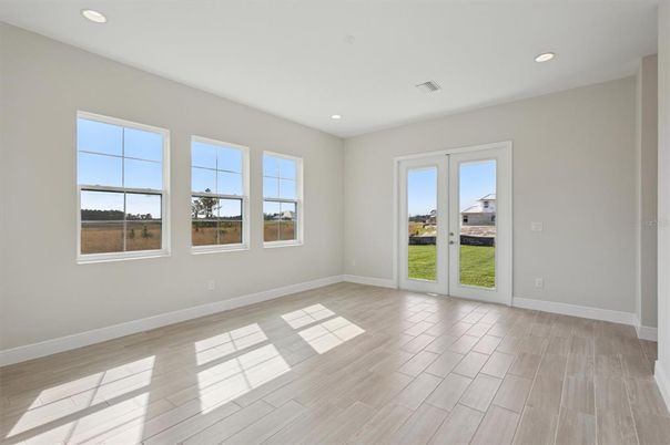 Empty room, Interior, Recessed Lighting, Wood Texture Flooring