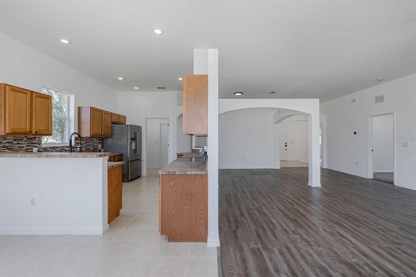 Interior, Kitchen, Recessed Lighting, Wood Texture Flooring