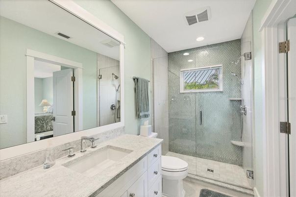 Bathroom, Glass Shower, Interior, Recessed Lighting