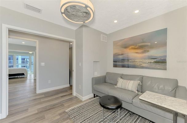 Interior, Living room, Recessed Lighting, Wood Texture Flooring