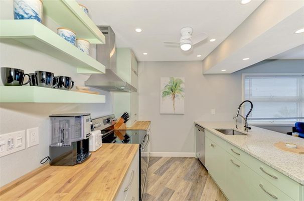 Interior, Kitchen, Recessed Lighting, Wood Texture Flooring
