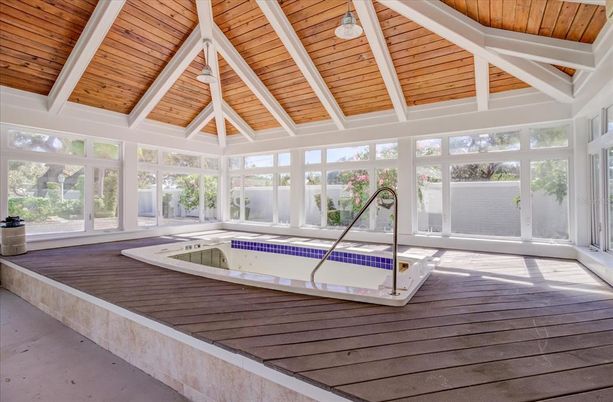Interior, Pool, Sun Room, Wooden Ceilings, Wood Texture Flooring