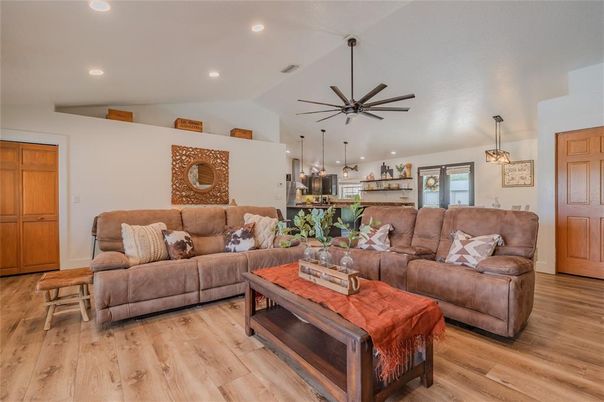 Interior, Kitchen, Living room, Pendant Lights, Recessed Lighting, Wood Texture Flooring