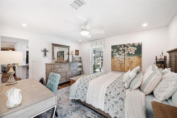 Bedroom, Interior, Recessed Lighting, Wood Texture Flooring