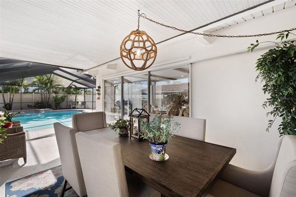 Chandelier, Dining room, Glass Ceilings, Interior, Pool, Sun Room