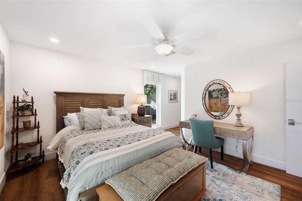 Bedroom, Home Office, Interior, Recessed Lighting, Wood Texture Flooring