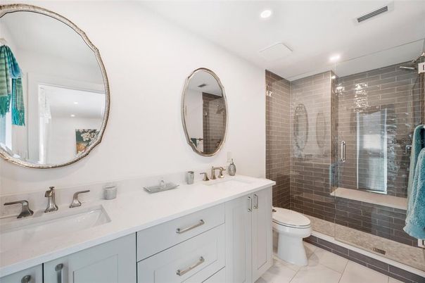 Bathroom, Dual Sink Vanities, Glass Shower, Interior, Recessed Lighting
