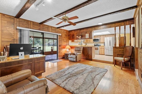 Interior, Kitchen, Living room, Wood Texture Flooring, Wooden Walls