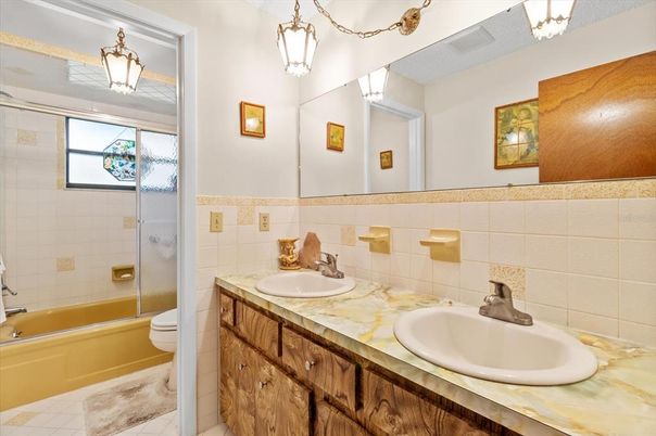 Bathroom, Dual Sink Vanities, Glass Shower, Interior, Tile Countertops