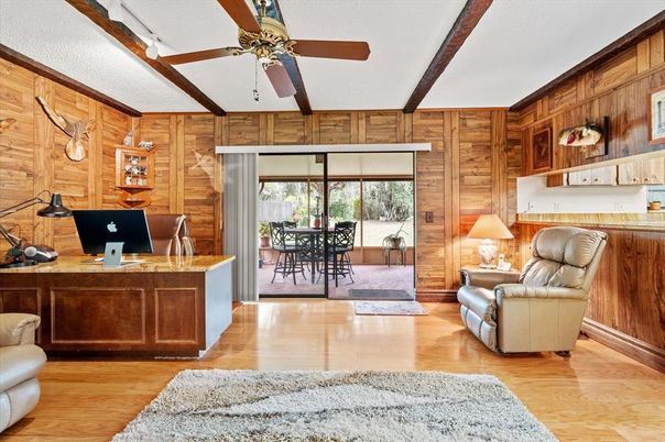 Home Office, Interior, Wooden Beams, Wood Texture Flooring, Wooden Walls