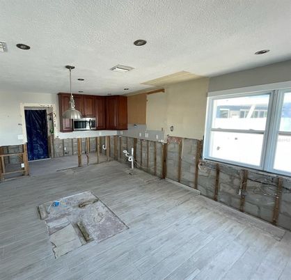 Interior, Kitchen, Pendant Lights, Recessed Lighting, Wood Texture Flooring