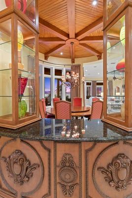 Chandelier, Dining room, Interior, Recessed Lighting, Wooden Beams, Wooden Ceilings