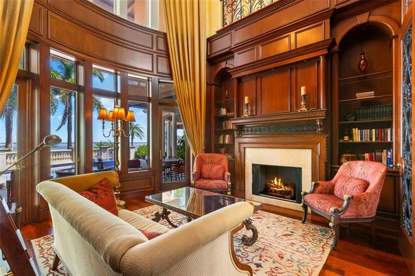 Chandelier, Fireplace, Interior, Living room, Wood Texture Flooring, Wooden Walls