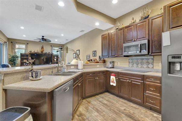 Interior, Kitchen, Recessed Lighting, Wood Texture Flooring