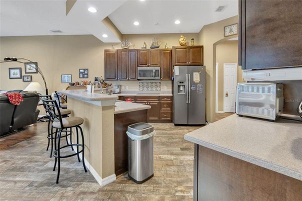 Interior, Kitchen, Recessed Lighting, Wood Texture Flooring