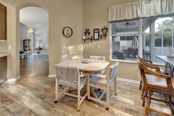 Dining room, Interior, Pendant Lights, Wood Texture Flooring