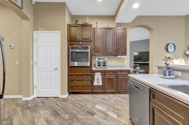 Interior, Kitchen, Recessed Lighting, Wood Texture Flooring