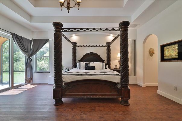 Bedroom, Chandelier, Interior, Wood Texture Flooring
