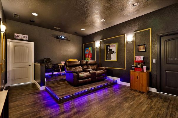 Home Theatre Room, Interior, Recessed Lighting, Theatre Room, Wood Texture Flooring