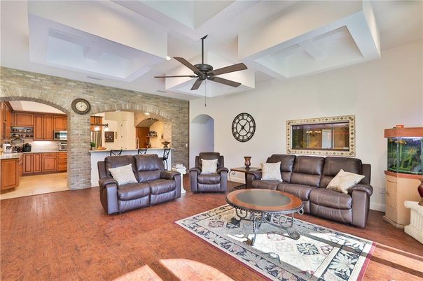 Interior, Kitchen, Living room, Stone Walls, Wood Texture Flooring