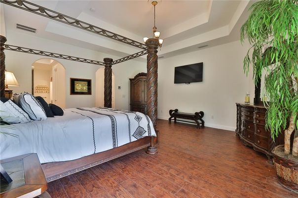 Bedroom, Interior, Pendant Lights, Wood Texture Flooring