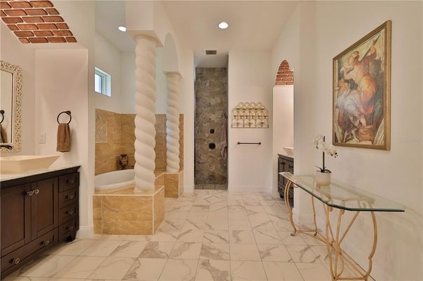 Bathroom, Interior, Marble, Recessed Lighting